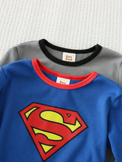 Kit 2 Pijamas Infantil Menino Superman e Batman Manga Longa - Azul e cinza