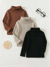 Kit 3 Blusas Bebê Gola Alta Canelada Tricô 004 Blusa Unissex 01 Kabannas 