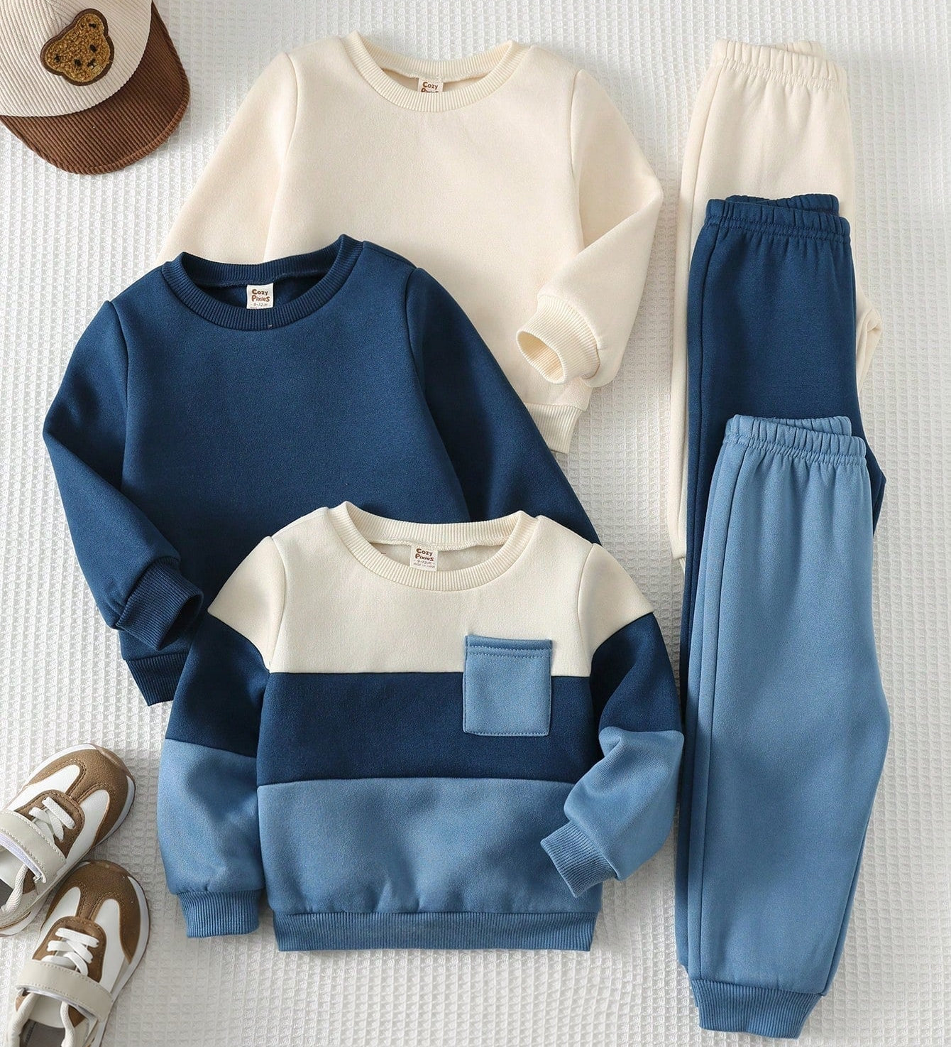 Kit 3 Conjuntos Bebê Menino Moletom e Calça Jogger 003 Conjunto Menino 24 Kabannas Azul 6-9 Meses 