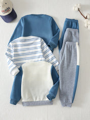 Kit 3 Conjuntos Infantil Menino Moletom Forrado e Calça Jogger - Tons de azul