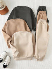 Kit 3 Conjuntos Infantil Menino Moletom Forrado e Calça Jogger - Tons terrosos