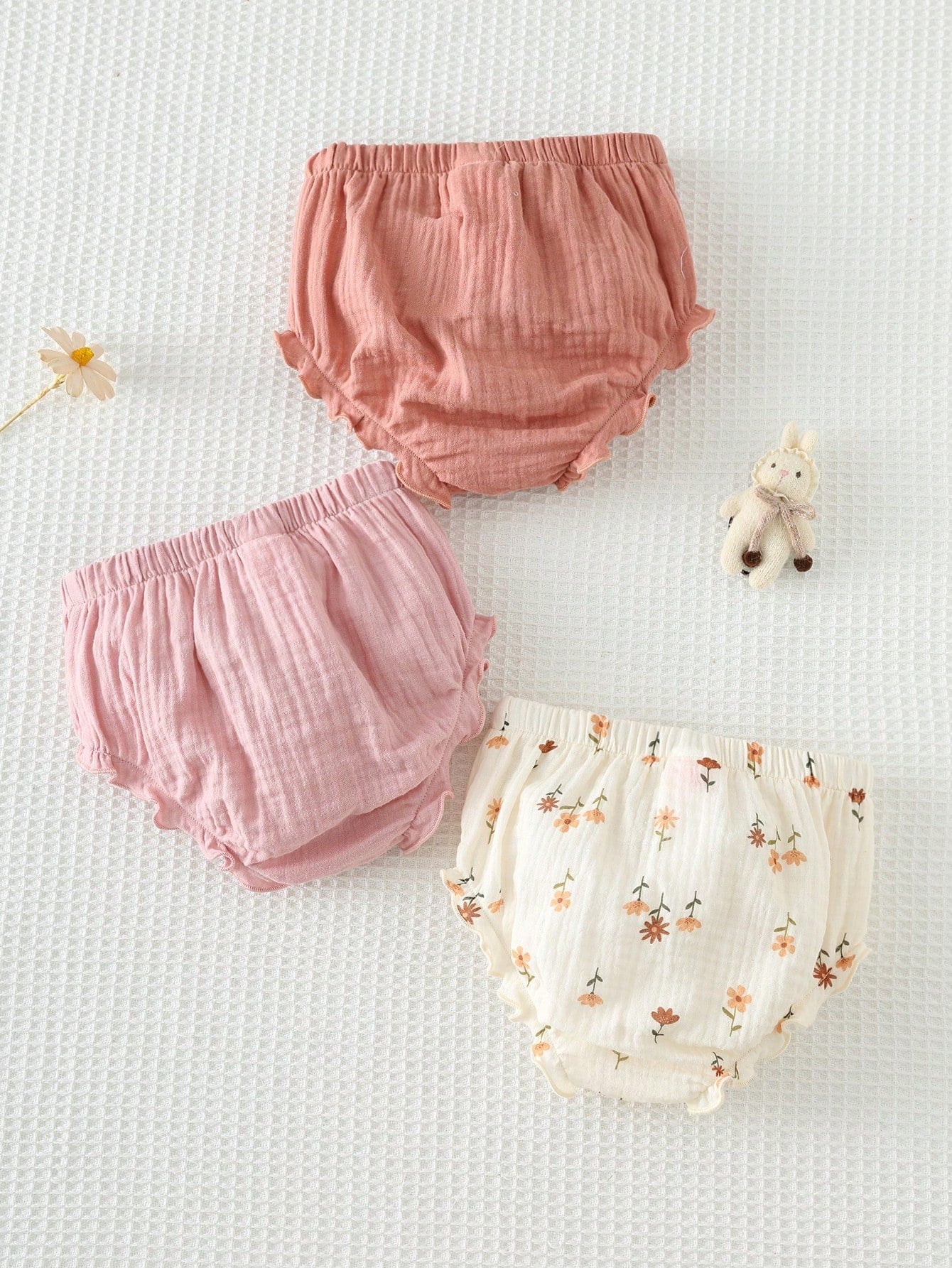 Kit 3 Shorts Bebê Menina Algodão Cintura Elástica 004 Shorts Menina 01 Kabannas 