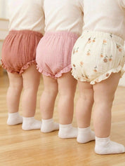 Kit 3 Shorts Bebê Menina Algodão Cintura Elástica 004 Shorts Menina 01 Kabannas 