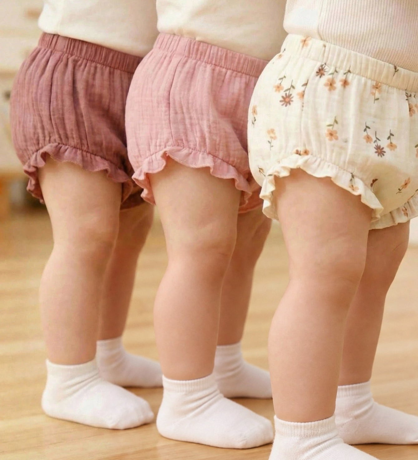 Kit 3 Shorts Bebê Menina Algodão Cintura Elástica 004 Shorts Menina 01 Kabannas Rosa 6-9 Meses 