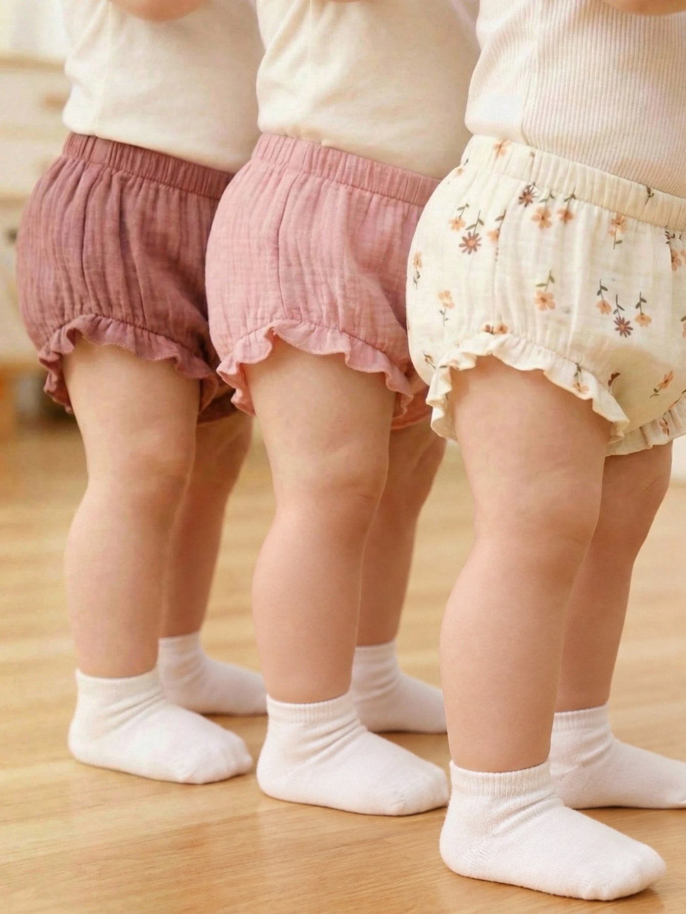Kit 3 Shorts Bebê Menina Algodão Cintura Elástica 004 Shorts Menina 01 Kabannas Rosa 6-9 Meses 