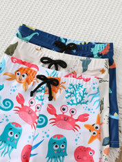 Kit 3 Sungas Boxer Infantil Menino Dinossauro e Fundo do Mar - Branco e azul marinho
