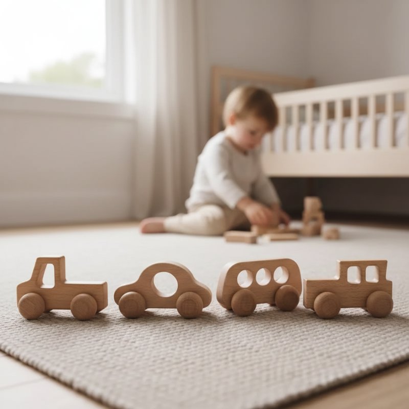 Kit 4 Carrinhos Montessori de Madeira Educativos Brinquedos de Madeira 01 Kabannas 