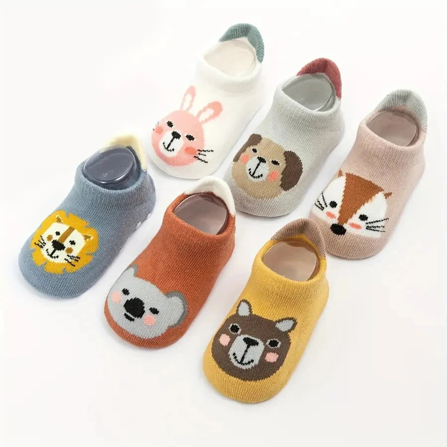 Kit 6 Pares Meia Sapatilha Infantil Antiderrapante Estampa Animal Bebê Menino e Menina Calçado Infantil 22 Kabannas 