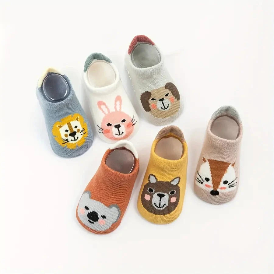 Kit 6 Pares Meia Sapatilha Infantil Antiderrapante Estampa Animal Bebê Menino e Menina Calçado Infantil 22 Kabannas 
