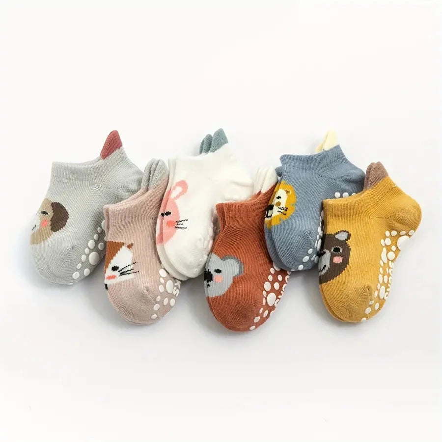 Kit 6 Pares Meia Sapatilha Infantil Antiderrapante Estampa Animal Bebê Menino e Menina Calçado Infantil 22 Kabannas Multicolorido 6-12 meses 