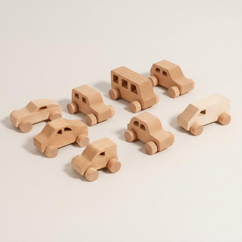Kit Carrinhos Montessori de Madeira Brinquedos de Madeira 04 Kabannas 