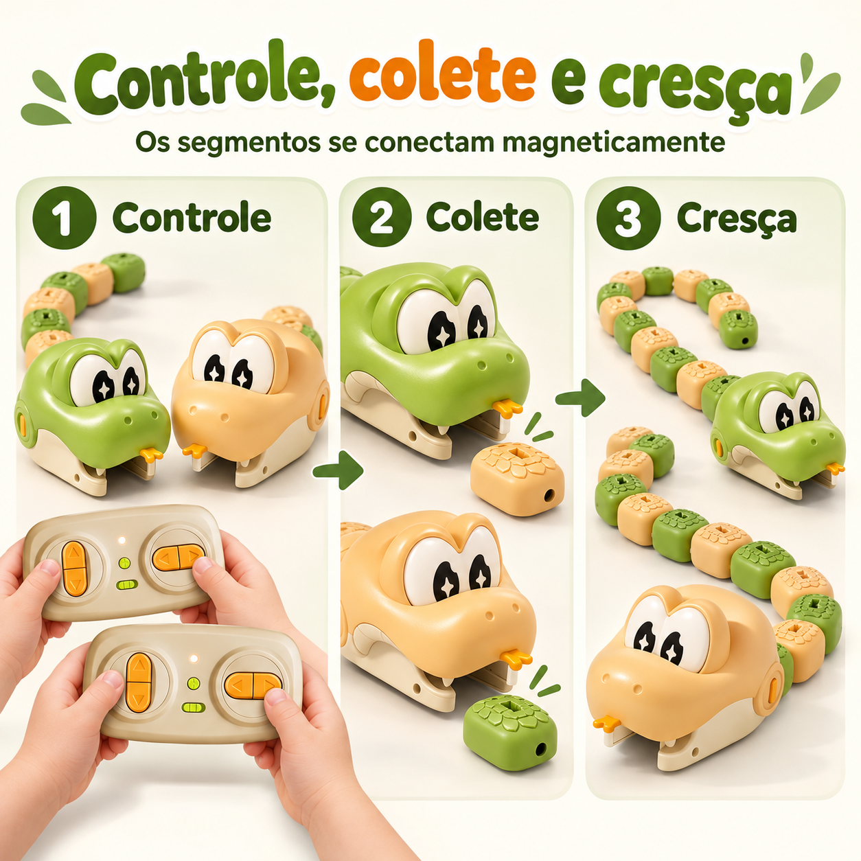 Duas cobras de controle remoto coletando segmentos magnéticos