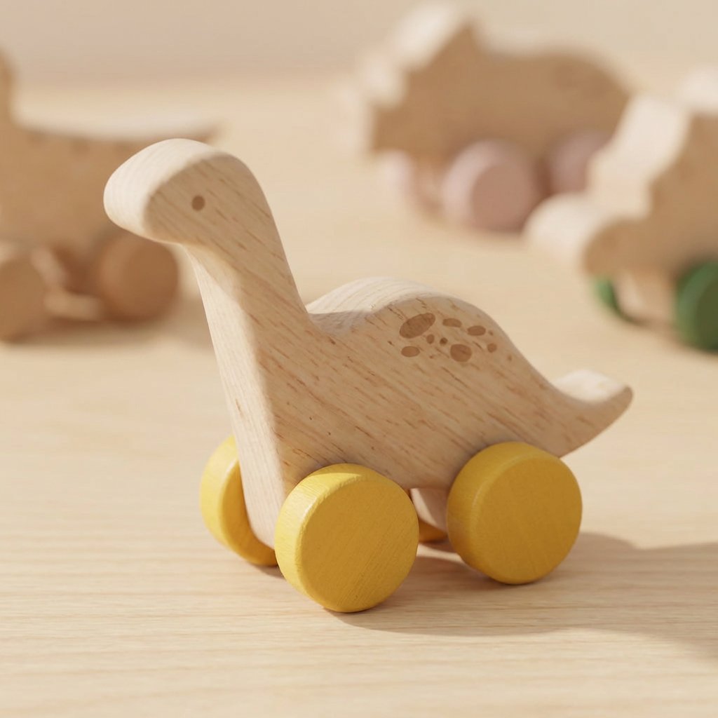 Kit Dinossauros Montessori de Madeira com Rodinhas Brinquedos de Madeira 03 Kabannas 