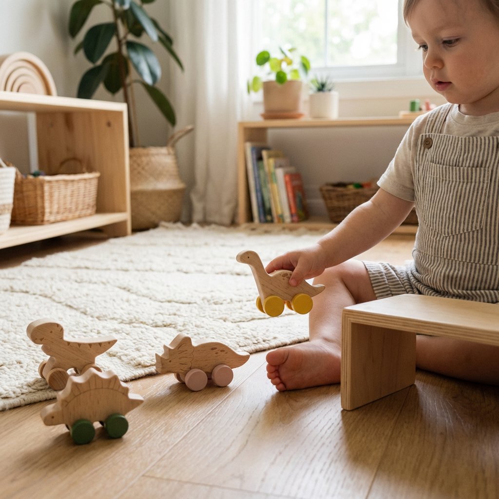 Kit Dinossauros Montessori de Madeira com Rodinhas Brinquedos de Madeira 03 Kabannas 