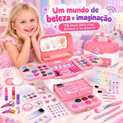 Kit maquiagem infantil 72 peças em maletinha rosa unicórnio