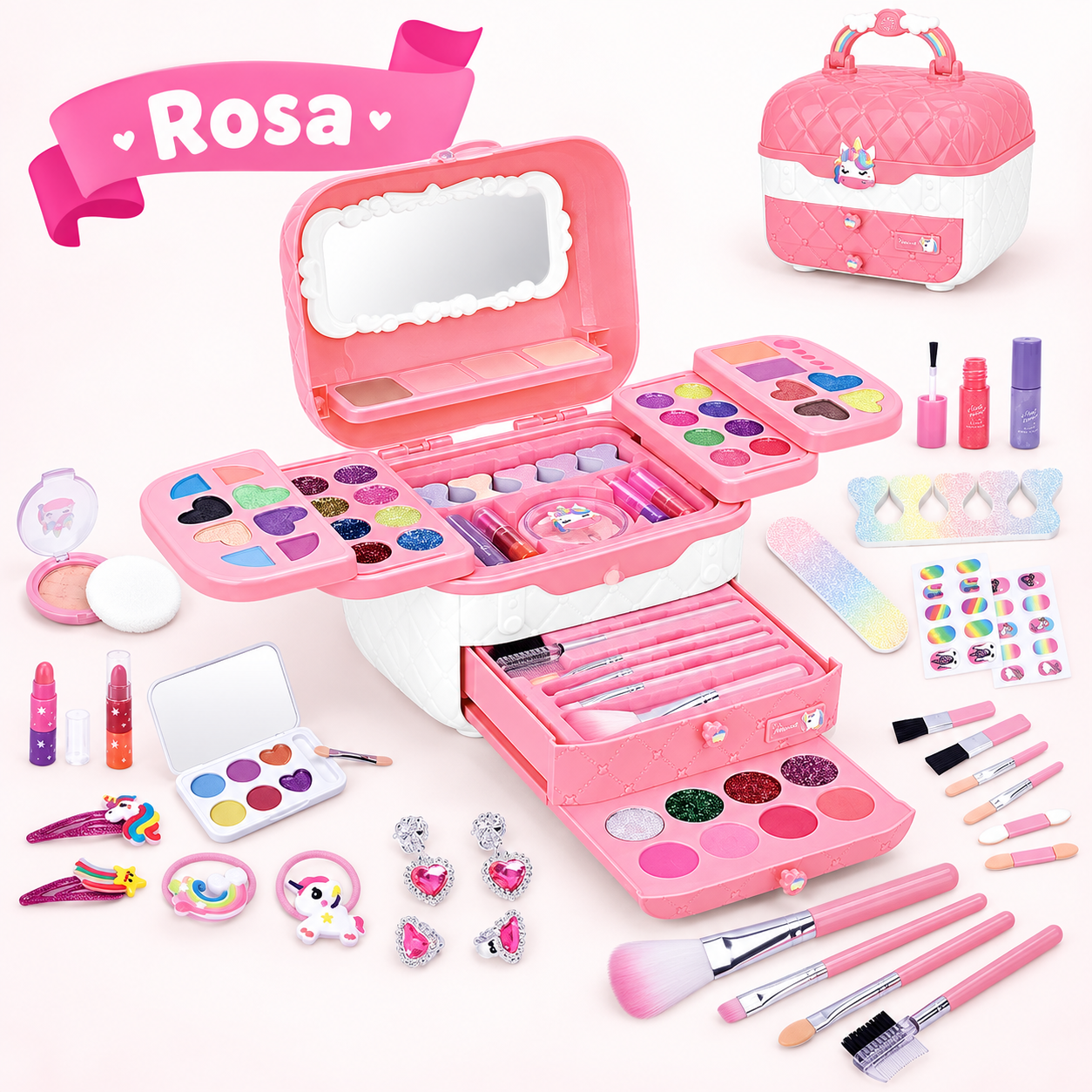 Kit maquiagem infantil 72 peças variante rosa