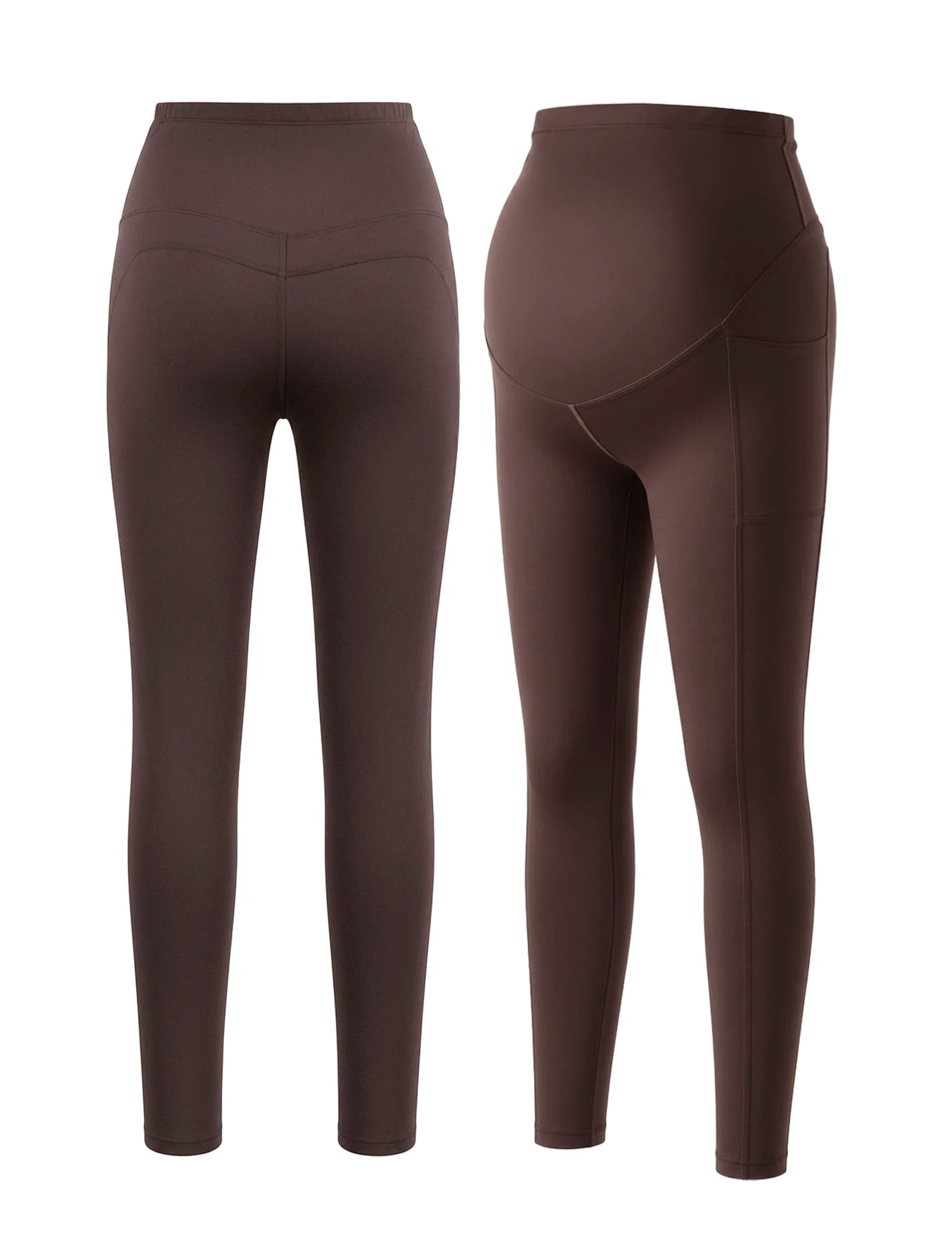 Legging Gestante Cós Alto com Bolsos Laterais - Marrom