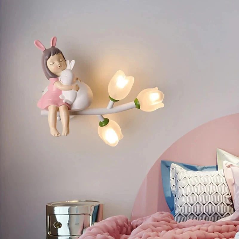 Luminária de Parede Infantil Menina Coelho LED Decorativa Luminária de Parede 02 Kabannas 