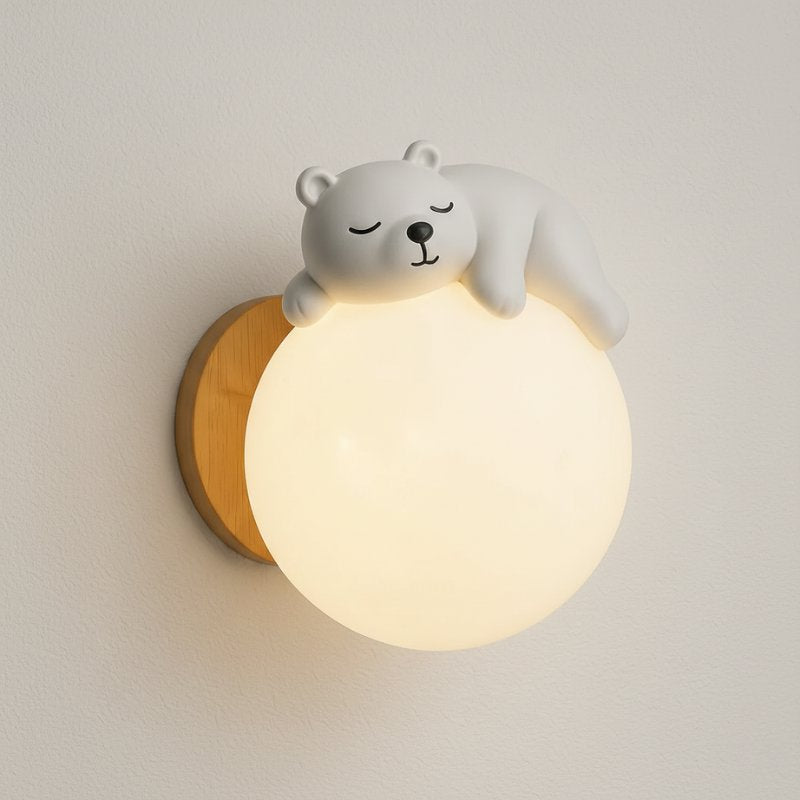 Luminária de Parede Urso e Coelho para Quarto Infantil Luminária de Parede 11 Kabannas Urso branco 