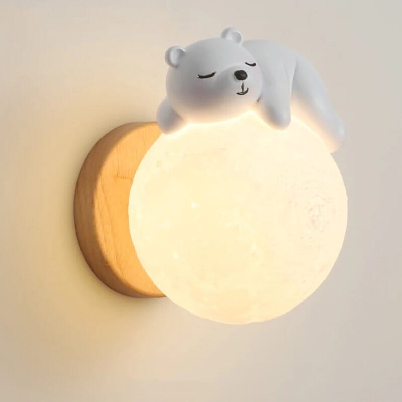 Luminária de Parede Urso e Coelho para Quarto Infantil Luminária de Parede 11 Kabannas Urso branco 