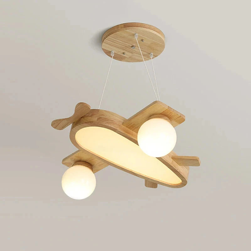 Lustre Infantil Avião de Madeira LED Lustre 01 Kabannas Madeira natural Luz fria 