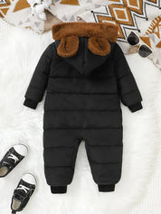 Macacão Bebê Acolchoado com Capuz Forro Pelúcia Orelhinhas Urso Macacão Menino 01 Kabannas 