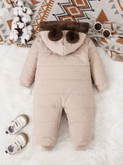 Macacão Bebê Acolchoado com Capuz Forro Pelúcia Orelhinhas Urso Macacão Menino 01 Kabannas 