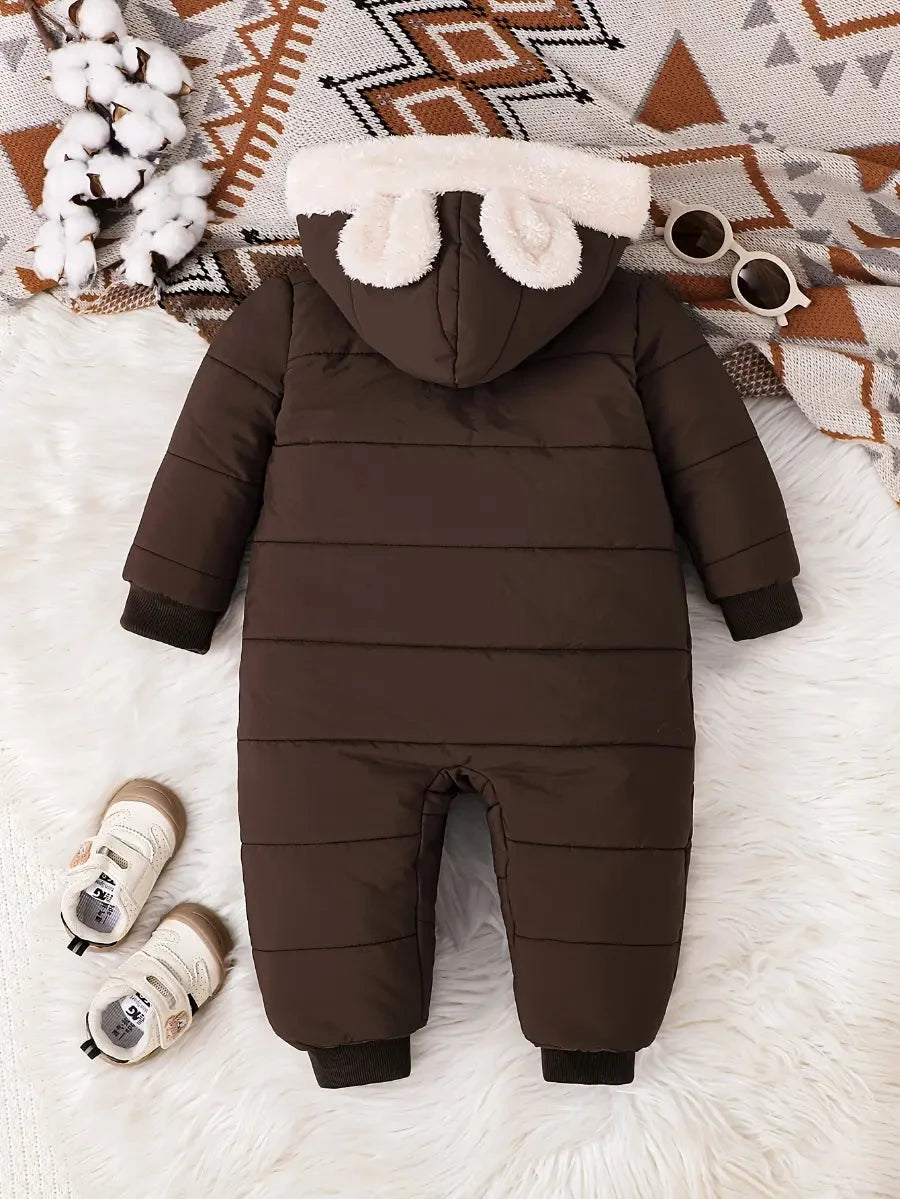 Macacão Bebê Acolchoado com Capuz Forro Pelúcia Orelhinhas Urso Macacão Menino 01 Kabannas 