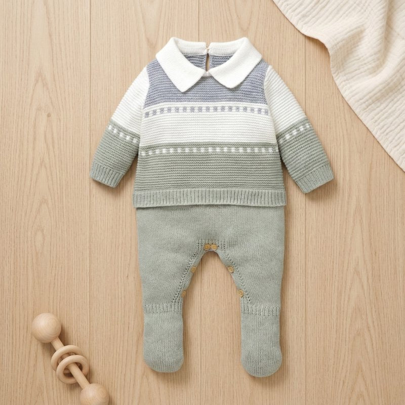 Macacão Bebê de Malha Listrado Confortável Moda Vintage Infantil 62 Kabannas Recém-nascido 