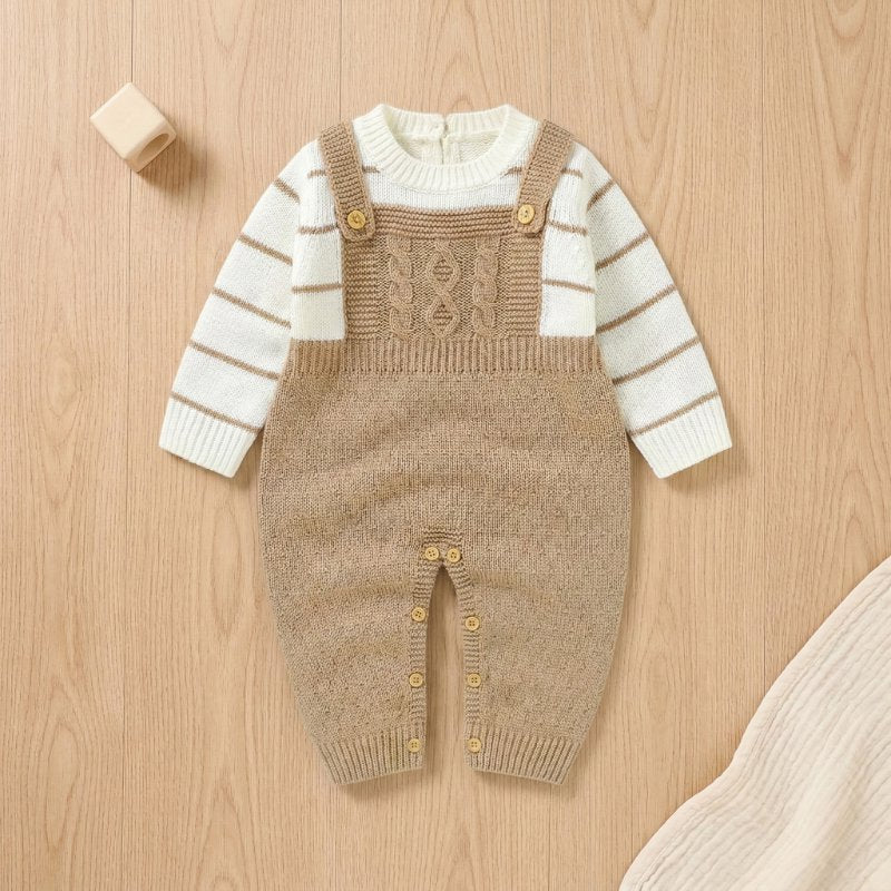 Macacão Bebê de Tricô com Blusa Listrada Unissex Moda Vintage Infantil 64 Kabannas Bege 0-3 Meses 