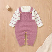 Macacão Bebê de Tricô com Blusa Listrada Unissex Moda Vintage Infantil 64 Kabannas Rosa 0-3 Meses 