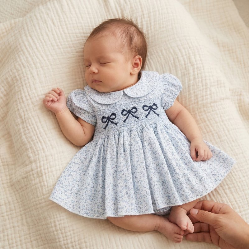 Macacão Bebê Floral Vintage com Smock e Laços Bordados Moda Vintage Infantil 69 Kabannas 