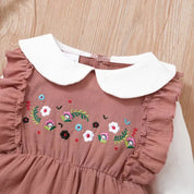 Macacão Bebê Menina Manga Longa Gola Peter Pan Bordado Floral Macacão Menina 03 Kabannas 