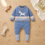 Macacão Bebê Menino Tricô Cavalinho com Pé Moda Vintage Infantil 91 Kabannas 