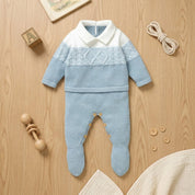 Macacão Bebê Menino Tricô com Gola Polo Moda Vintage Infantil 81 Kabannas 