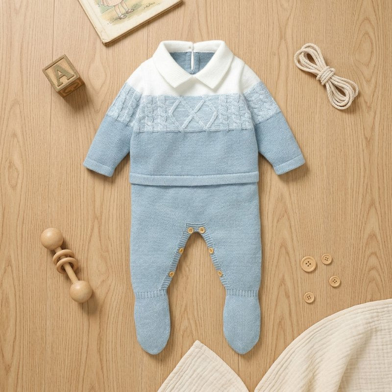 Macacão Bebê Menino Tricô com Gola Polo Moda Vintage Infantil 81 Kabannas 