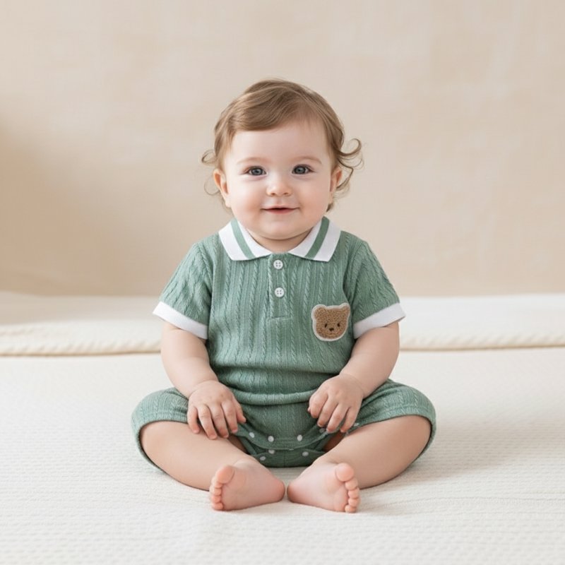 Macacão Bebê Menino Ursinho Verão Moda Vintage Infantil 28 Kabannas 1-3 Meses 