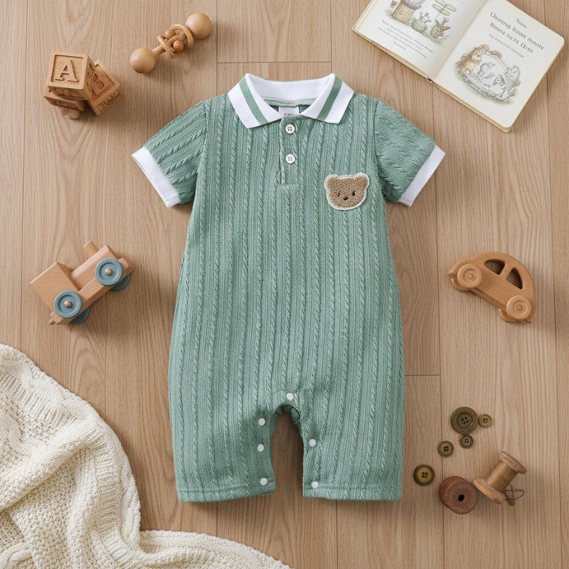 Macacão Bebê Menino Ursinho Verão Moda Vintage Infantil 28 Kabannas 