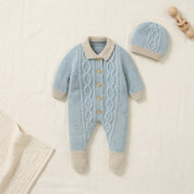 Macacão Bebê Tricô Clássico com Touca 2 Peças Moda Vintage Infantil 77 Kabannas Recém-nascido 