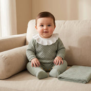 Macacão Bebê Tricô Vintage com Manta 2 Peças Unissex Moda Vintage Infantil 83 Kabannas 