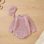 Macacão Bebê Tricô Vintage com Touca 2 Peças Moda Vintage Infantil 76 Kabannas Rosa 0-3 Meses 