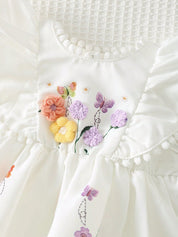 Macacão Body Bebê Menina Bordado Floral Borboletas Babado com Pompom 001 Macacão Menina 02 Kabannas 