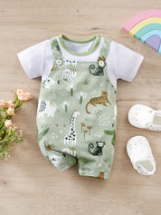 Macacão Body Bebê Menino Manga Curta Estampa Animais Safari Macacão Menino 03 Kabannas Verde e branco 0-3 Meses 