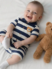 Macacão Body Bebê Menino Polo Listrado Estampa Urso