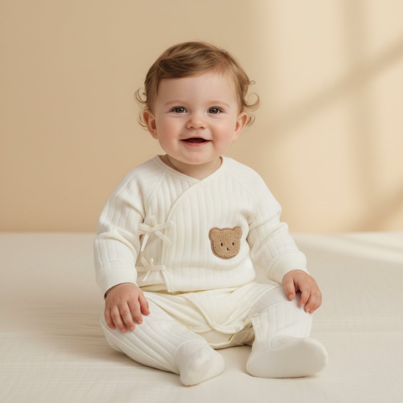 Macacão de Tricô Bebê em Algodão Moda Vintage Infantil 31 Kabannas Bege Recém-nascido 