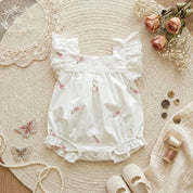 Macacão de Verão para Bebê Menina com Bordado Floral Moda Vintage Infantil 08 Kabannas 