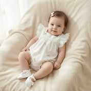 Macacão de Verão para Bebê Menina com Bordado Floral Moda Vintage Infantil 08 Kabannas Branco floral 3-6 Meses 