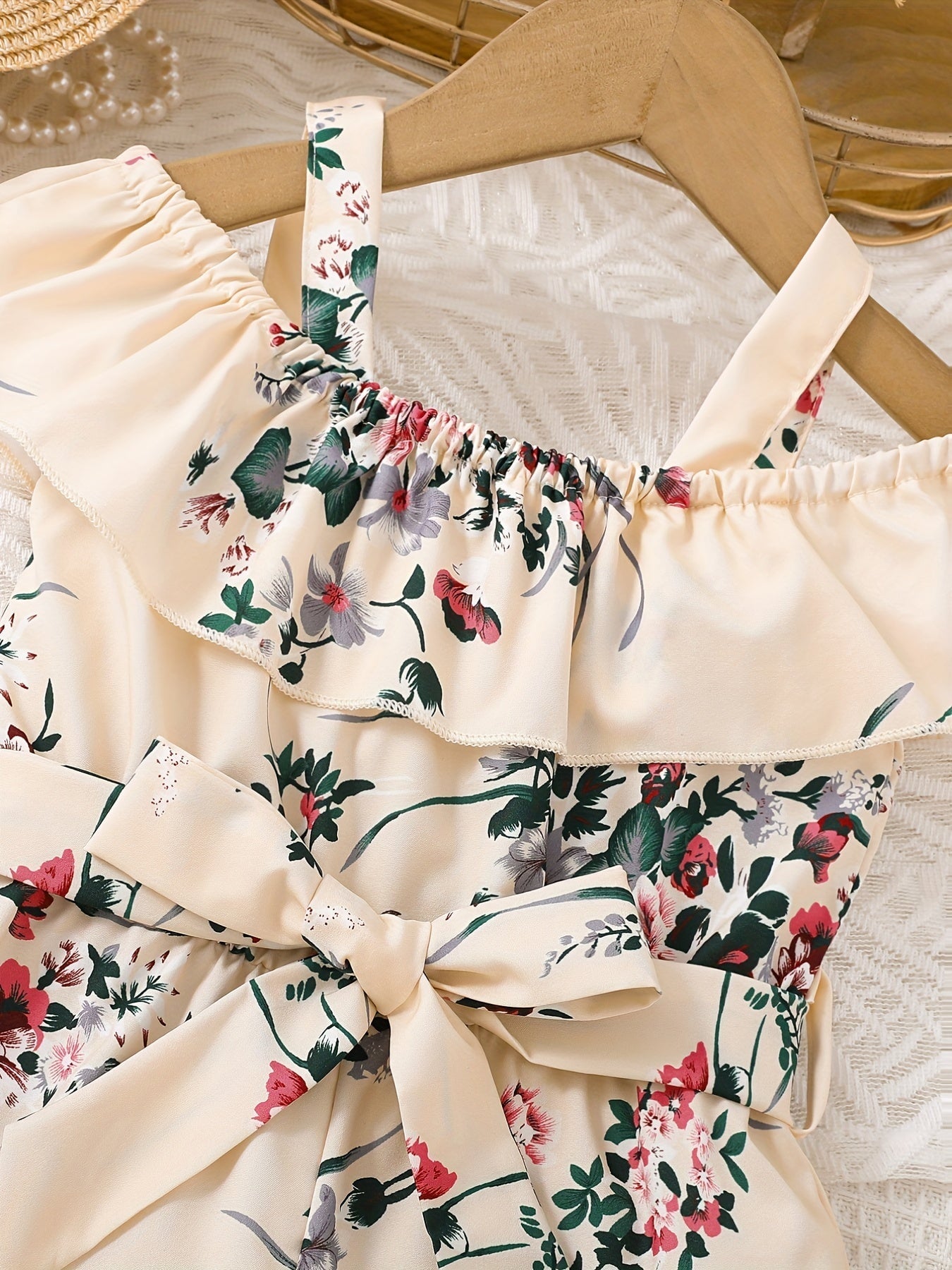 Macacão Infantil Feminino Floral Ombro a Ombro Franzido com Laço na Cintura Macacão Menina 04 Kabannas 