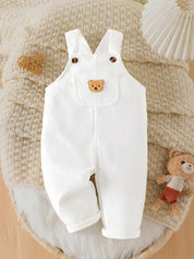 Macacão Infantil Masculino Jardineira Suspensório Veludo Cotelê Aplique Ursinho Macacão Menino 02 Kabannas Branco 6-9 meses 