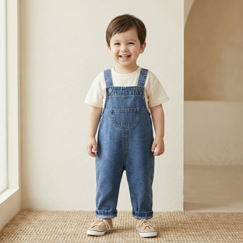 Macacão Infantil Vintage Denim Unissex com Alças Ajustáveis Moda Vintage Infantil 16 Kabannas Azul 6-9 Meses 